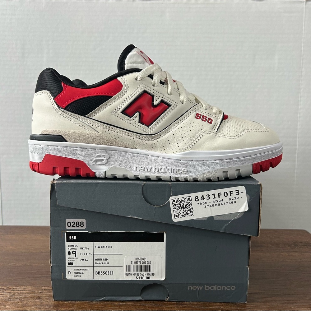 New Balance 550 White Red Size M9/W10.5